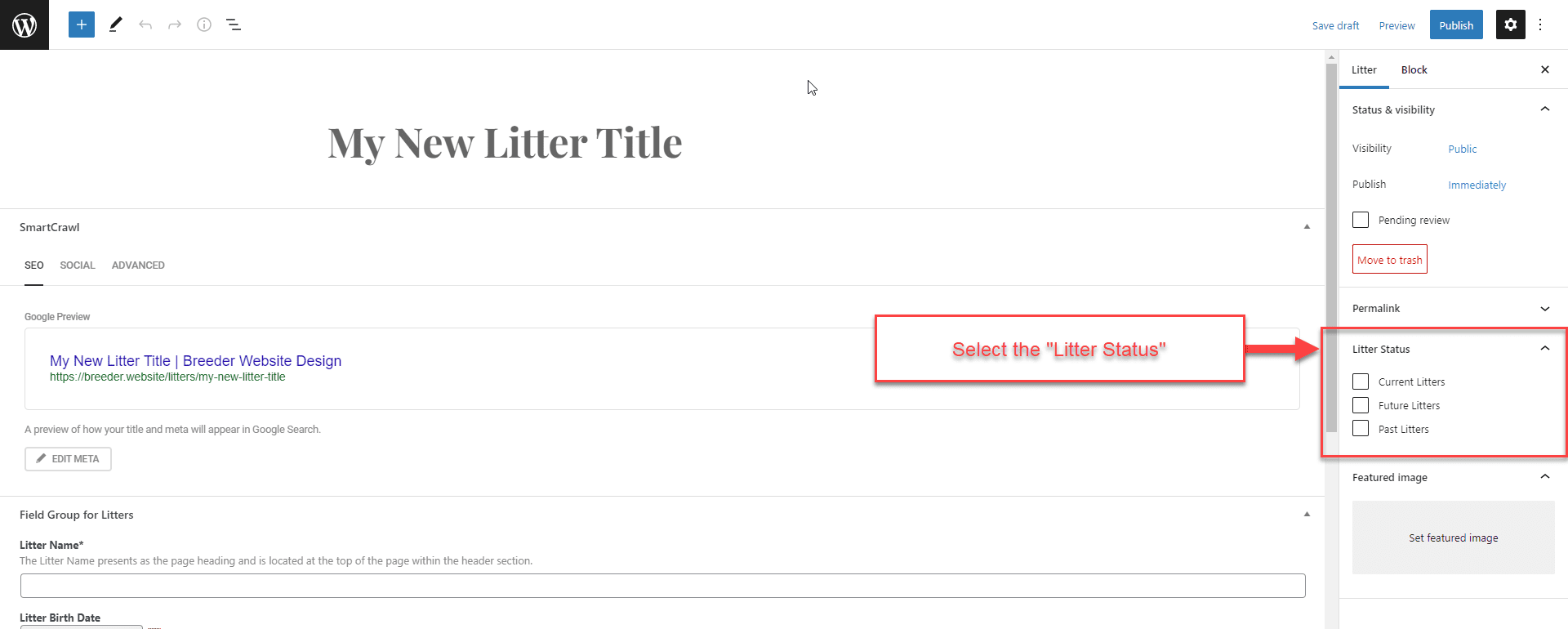 Litters - Select Litter Status Screenshot